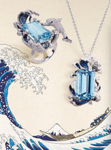 「Wave and Dopamine」solute to Ukiyoe painting <The great wave off Kanagawa>  Aquamarine diamond ring/pendant