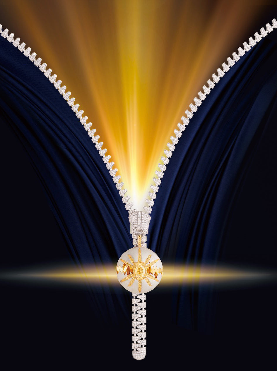 「Five Elements」Metal Zipper Diamond necklace with Yellow Diamond pendant/ring