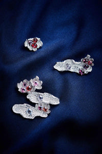 「Water Lily」solute to Monet painting <Le Bassin Aux Nympheas> Spinel Diamond brooches