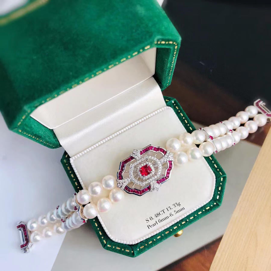 「Art Deco」 Jedi Spinel Akoya Pearl Diamond bracelet